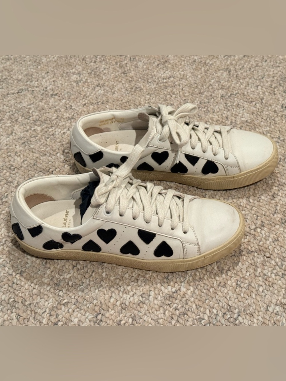 Saint Laurent Court Classic Heart Sneakers White Black Leather EU 38